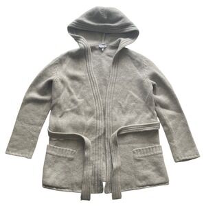 Max Mara Made in Italy Wool Cashmere Cardigan Hooded Belted Wrap Coatigan M Rare